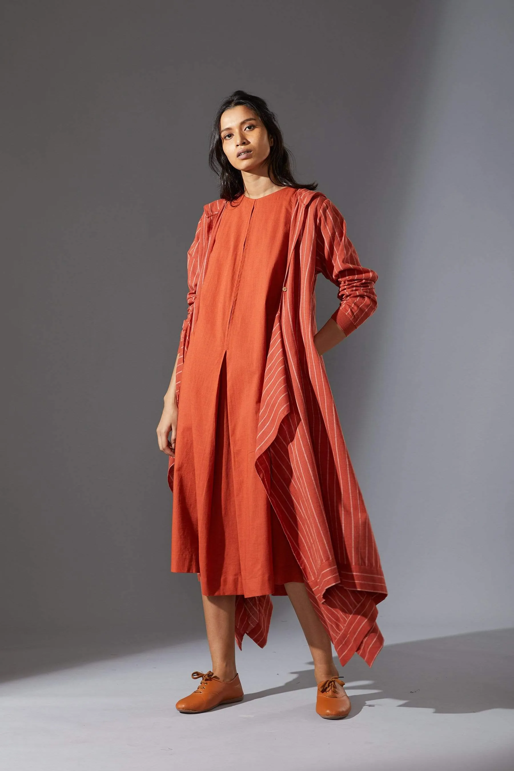 Mati Hooded Koza Rust Dress & Overlay Set