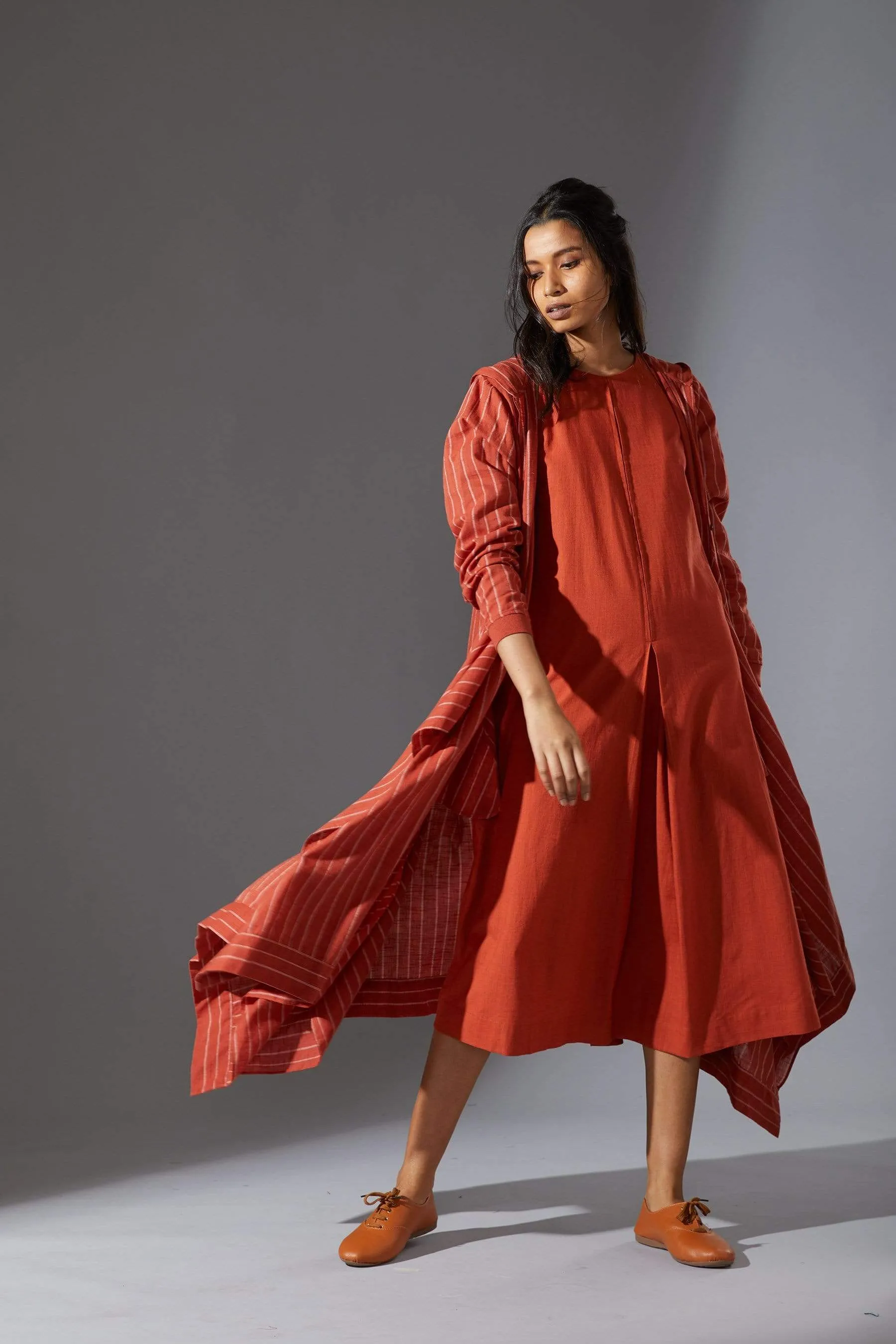 Mati Hooded Koza Rust Dress & Overlay Set