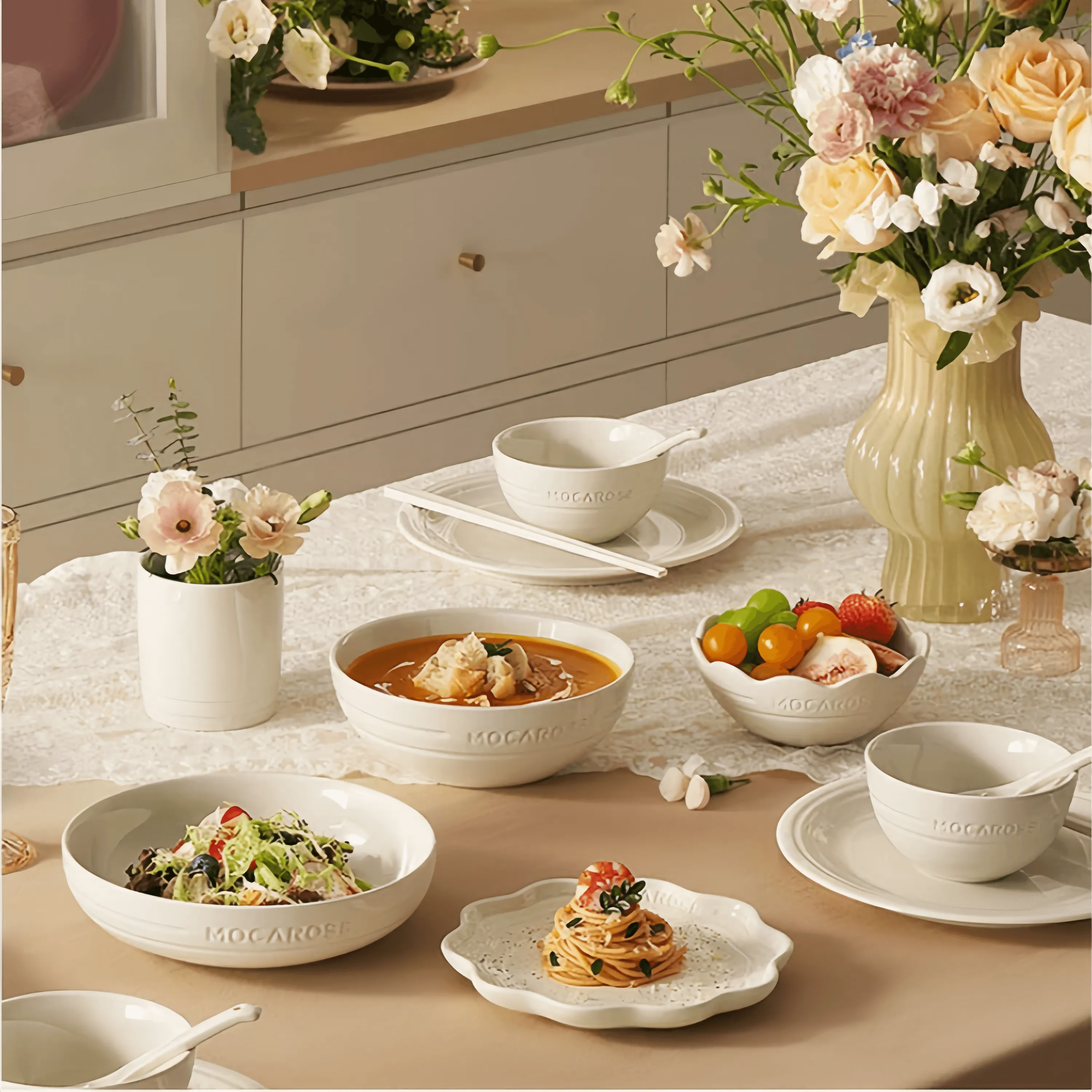 Set of Kitchenware: Mocarose Bowls and Plates Collection