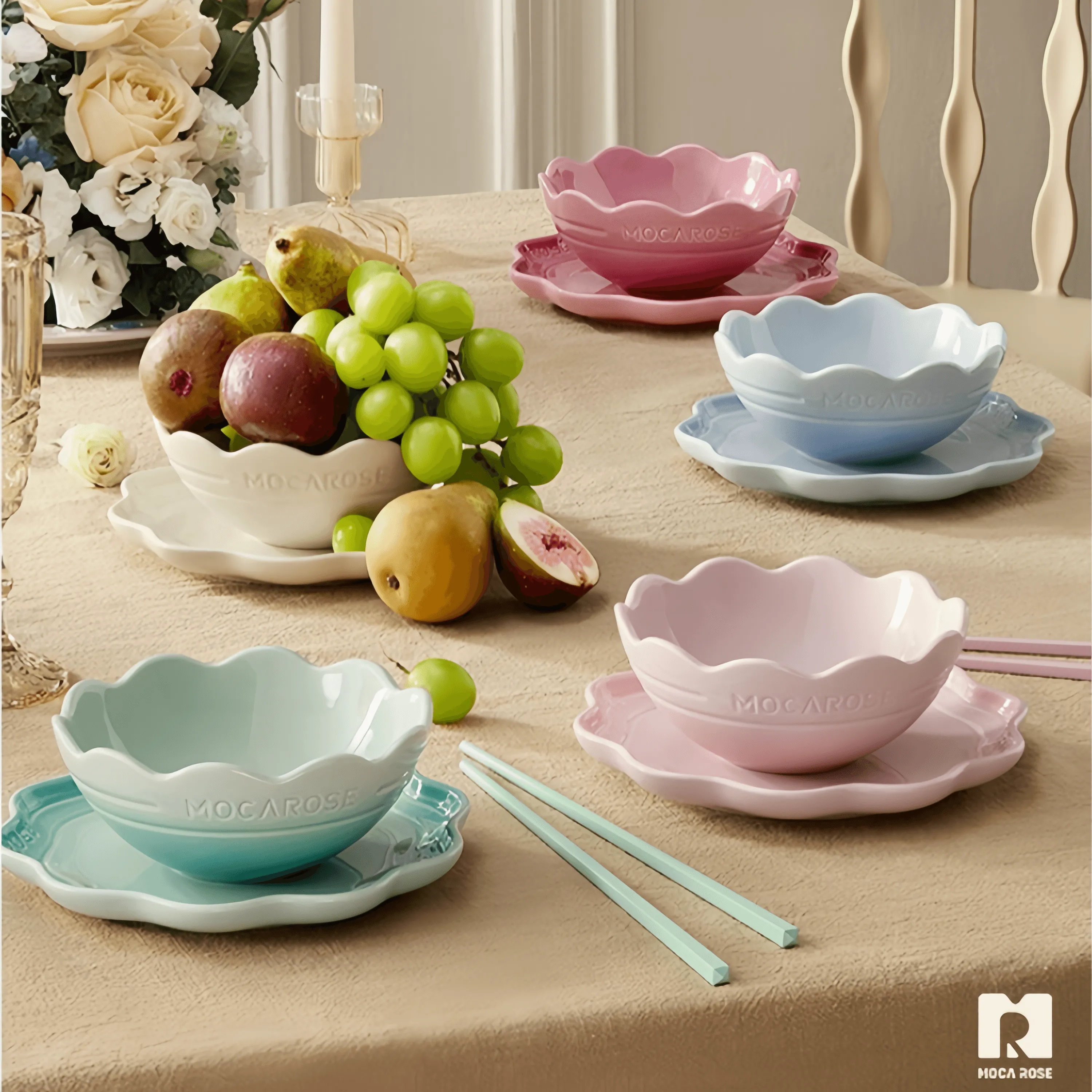 Set of Kitchenware: Mocarose Bowls and Plates Collection