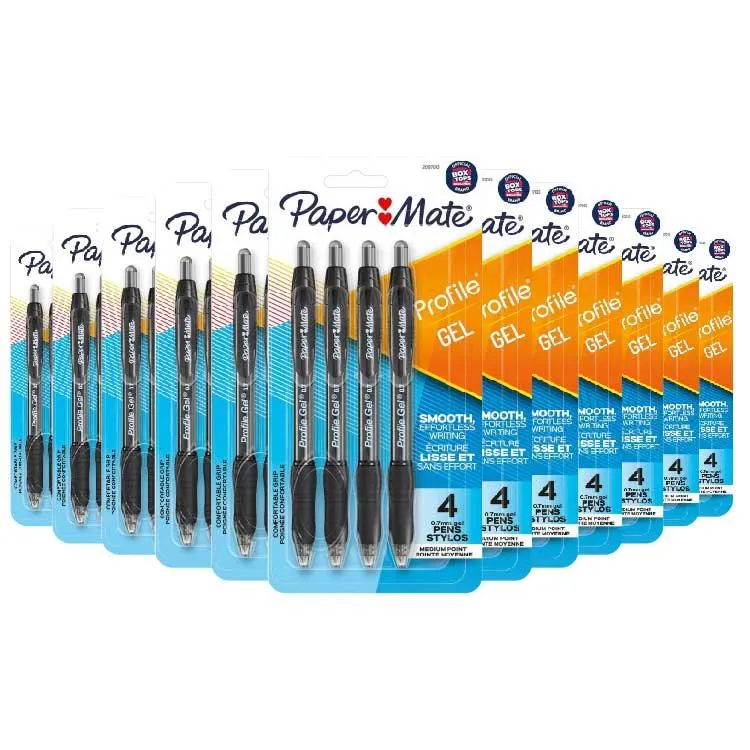 Paper Mate - Profile Retractable Gel Pens, Black, 0.7mm - 4 Ct - 48 Pack