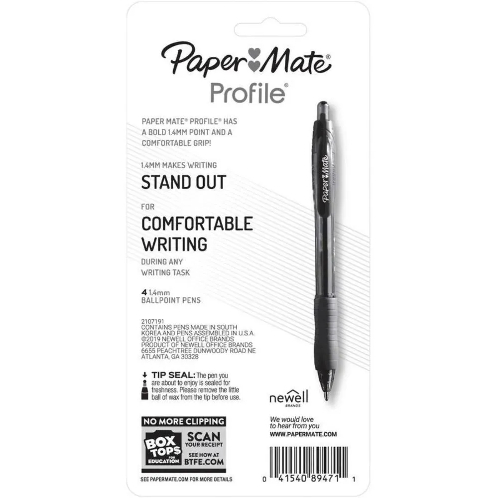 Paper Mate - Profile Retractable Gel Pens, Black, 0.7mm - 4 Ct - 48 Pack