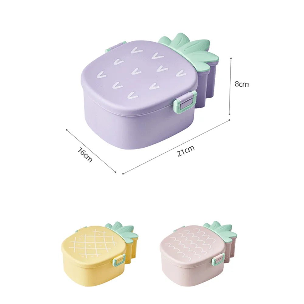 PineappleShape 3 grid lunch box with cutlery(1000ml).