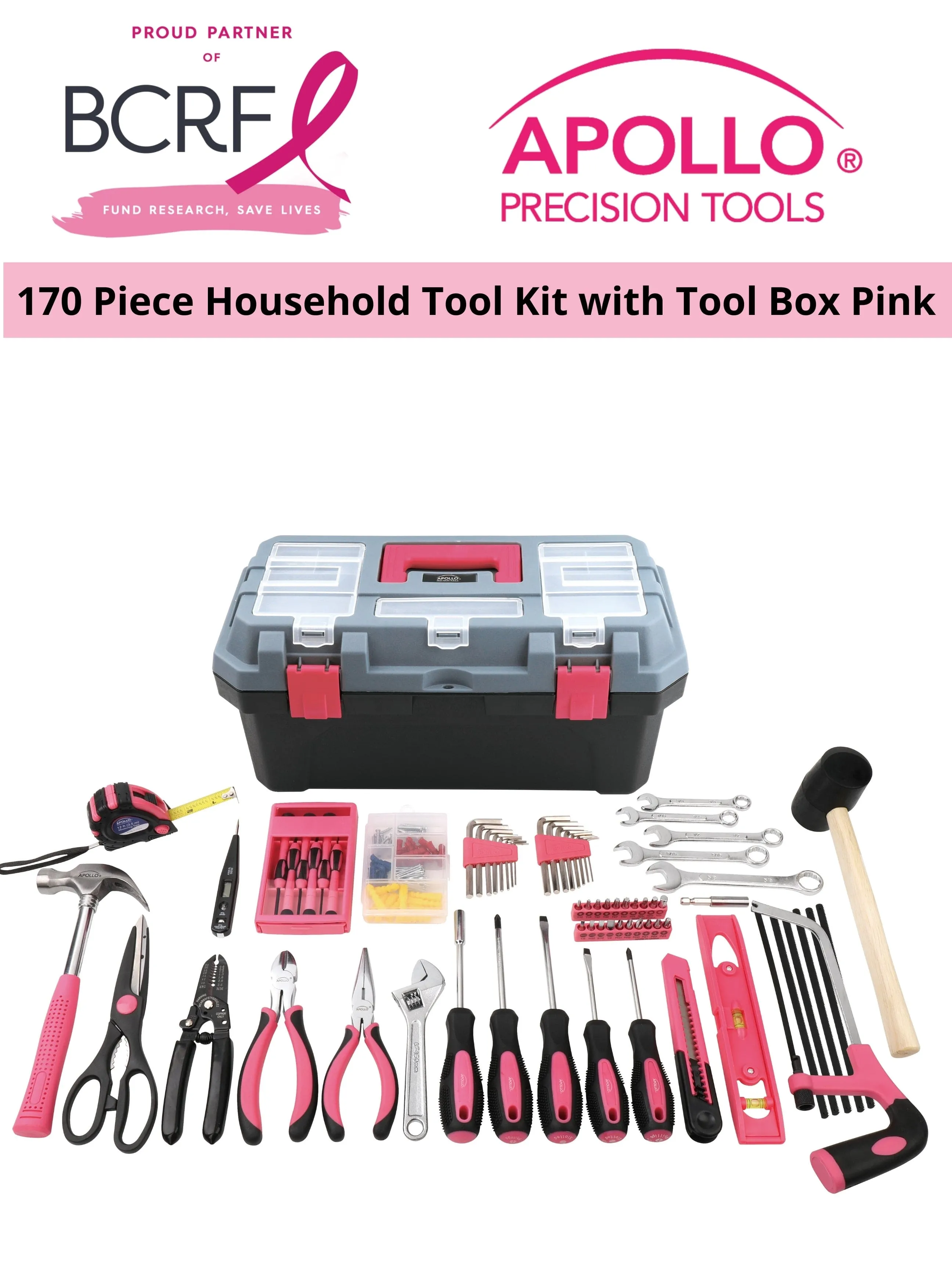 Pink 170 Piece Household Tool Kit with New and Improved Tool Box - DT7103P