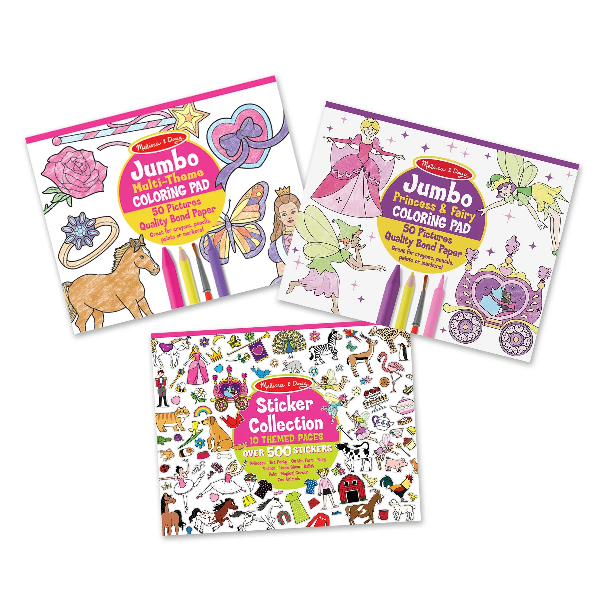 Princess, Fairy, Animals & More Coloring and Sticker Pad Bundle