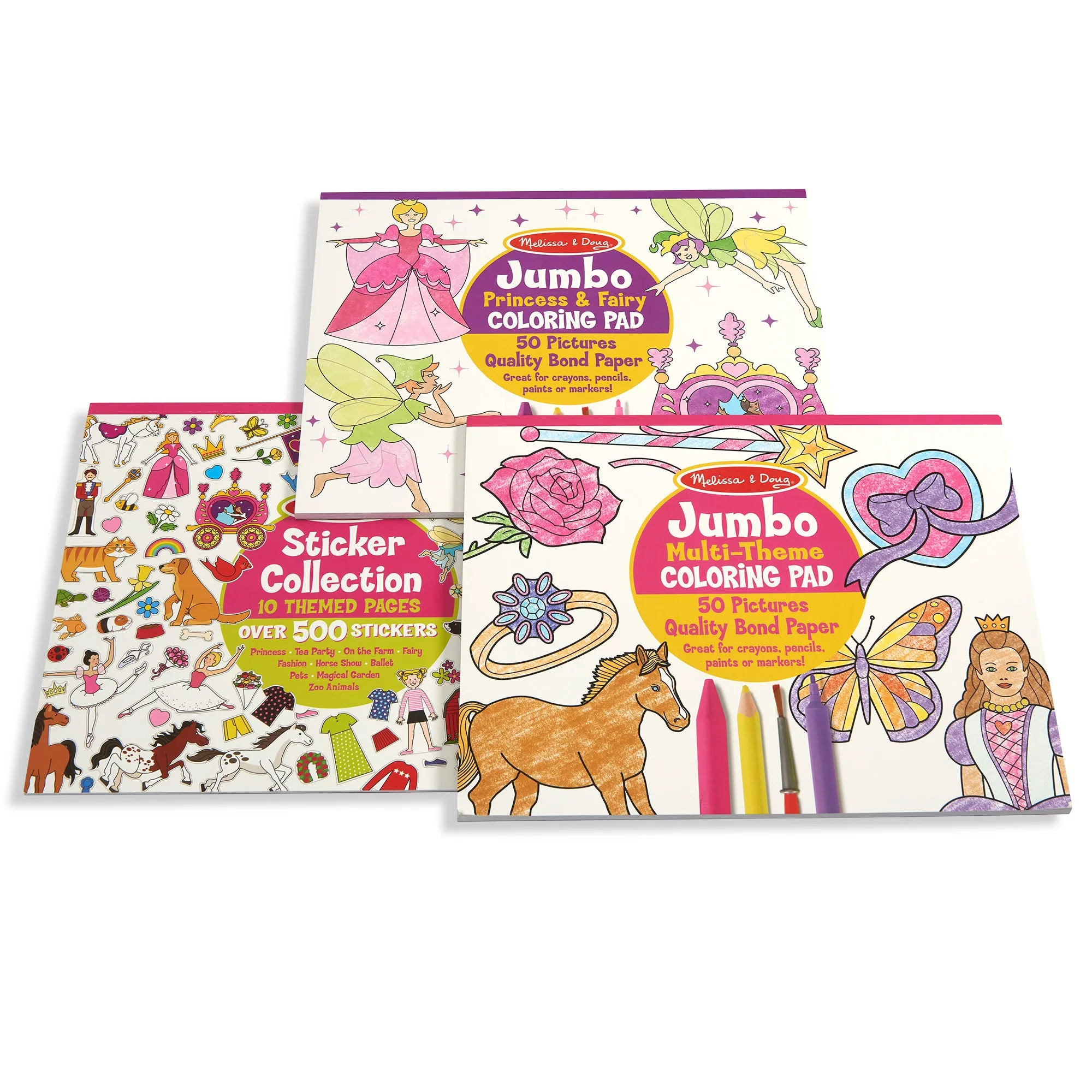 Princess, Fairy, Animals & More Coloring and Sticker Pad Bundle