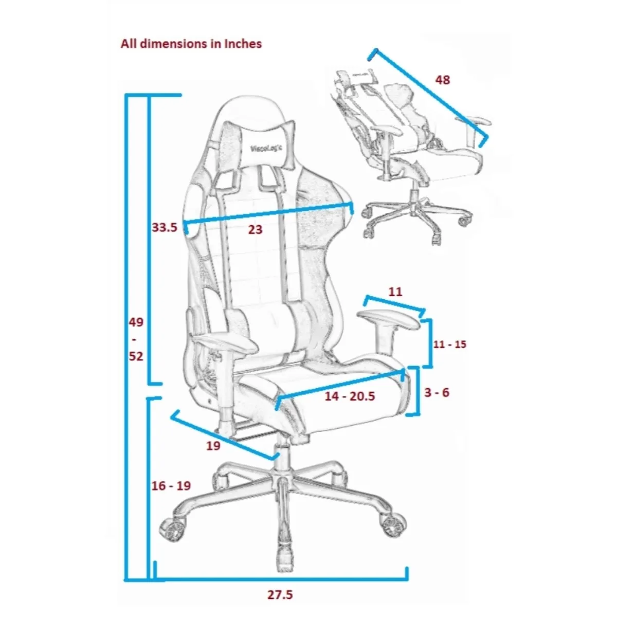 PRO-X SERIES/ 7206 GAMING CHAIR (BLUE & BLACK)