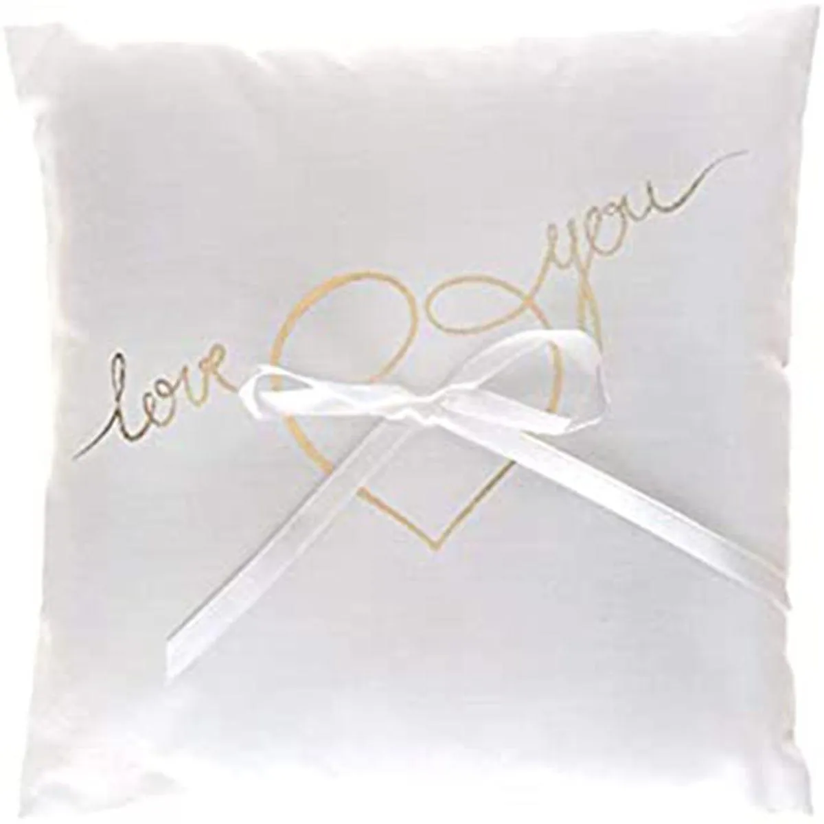 "Just Married" Metallized Pillow, White and Gold