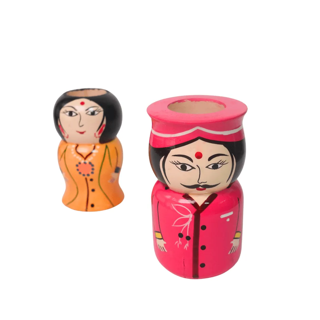 Raja Rani Couple Wooden Penstand/Pencil Stand, Golu Dolls(Random colours will be send)