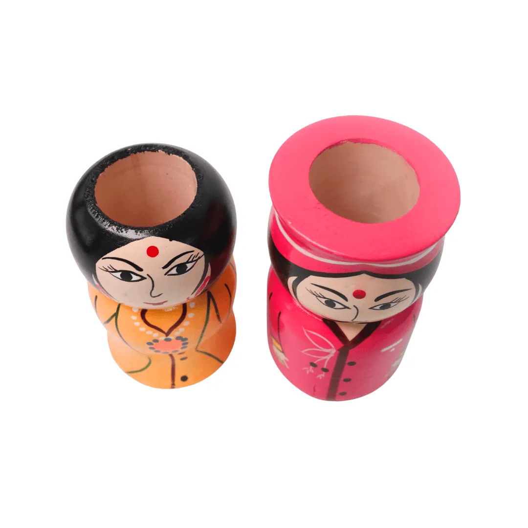 Raja Rani Couple Wooden Penstand/Pencil Stand, Golu Dolls(Random colours will be send)