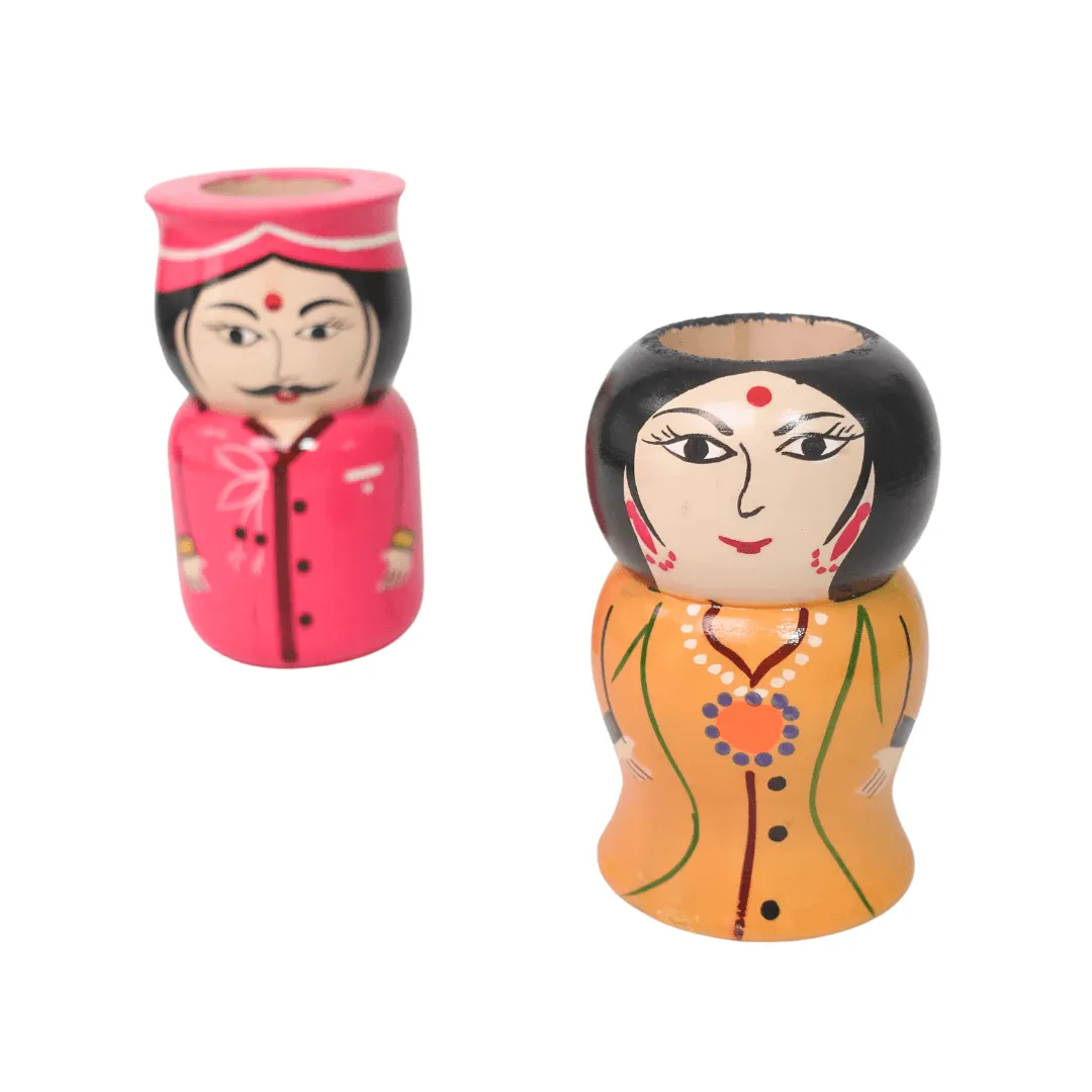 Raja Rani Couple Wooden Penstand/Pencil Stand, Golu Dolls(Random colours will be send)