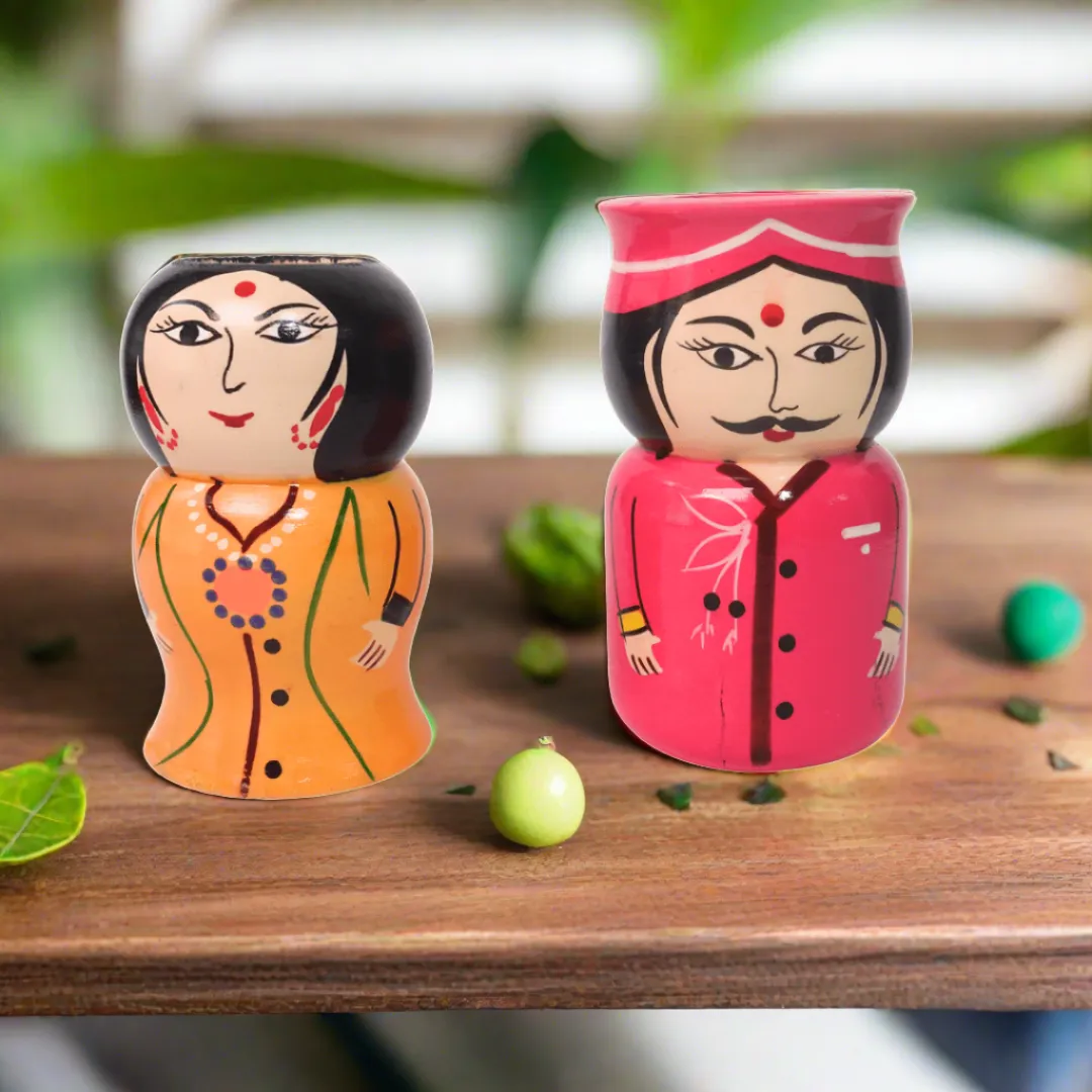 Raja Rani Couple Wooden Penstand/Pencil Stand, Golu Dolls(Random colours will be send)