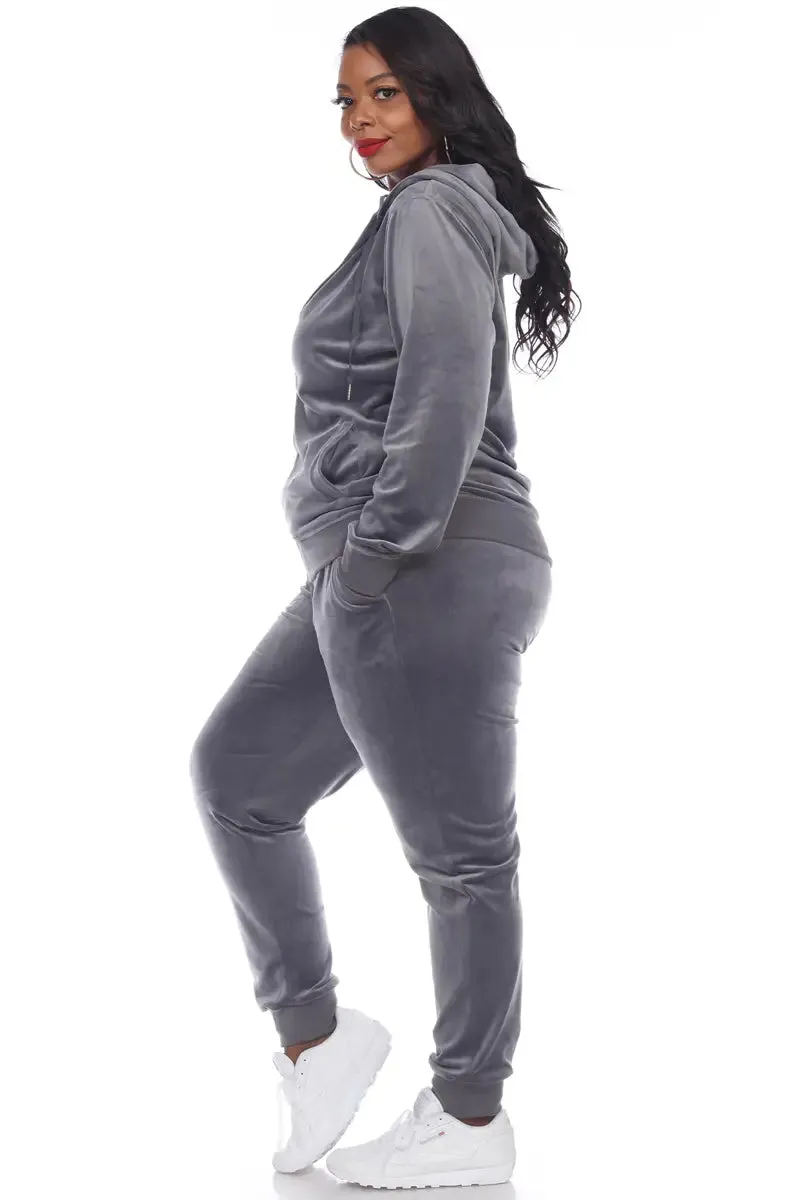 Royal Curves Velour 2 Piece Charcoal Tracksuit Set