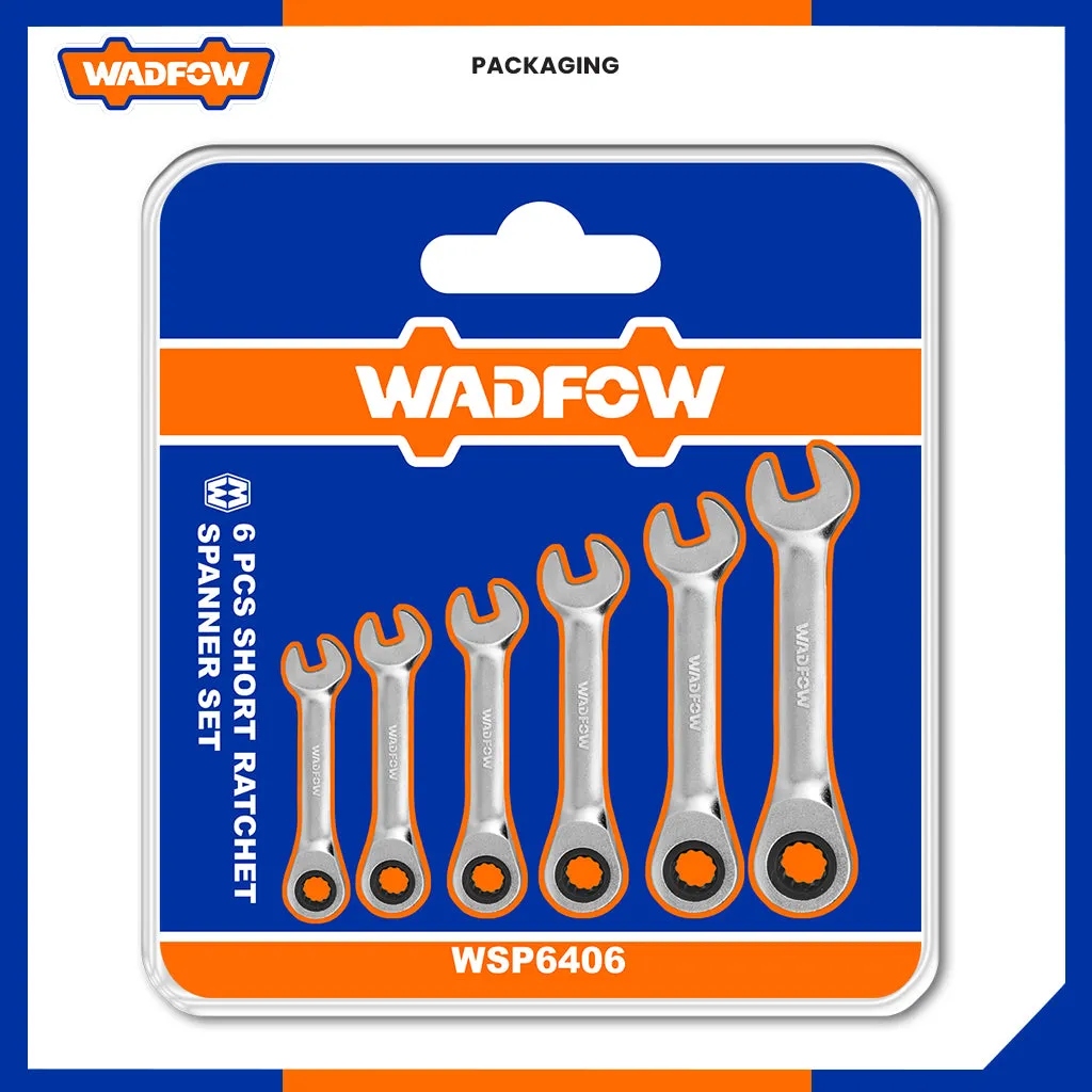 Set of 6PCS Short Ratchet Spanner Set Cr-Mo/Cr-V Ratchet Material WSP6406