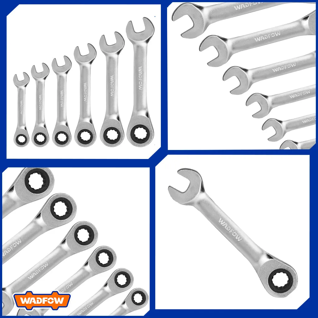 Set of 6PCS Short Ratchet Spanner Set Cr-Mo/Cr-V Ratchet Material WSP6406