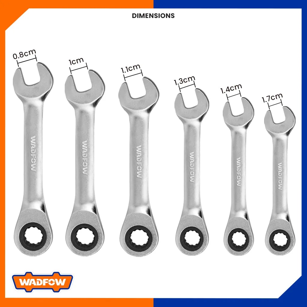 Set of 6PCS Short Ratchet Spanner Set Cr-Mo/Cr-V Ratchet Material WSP6406