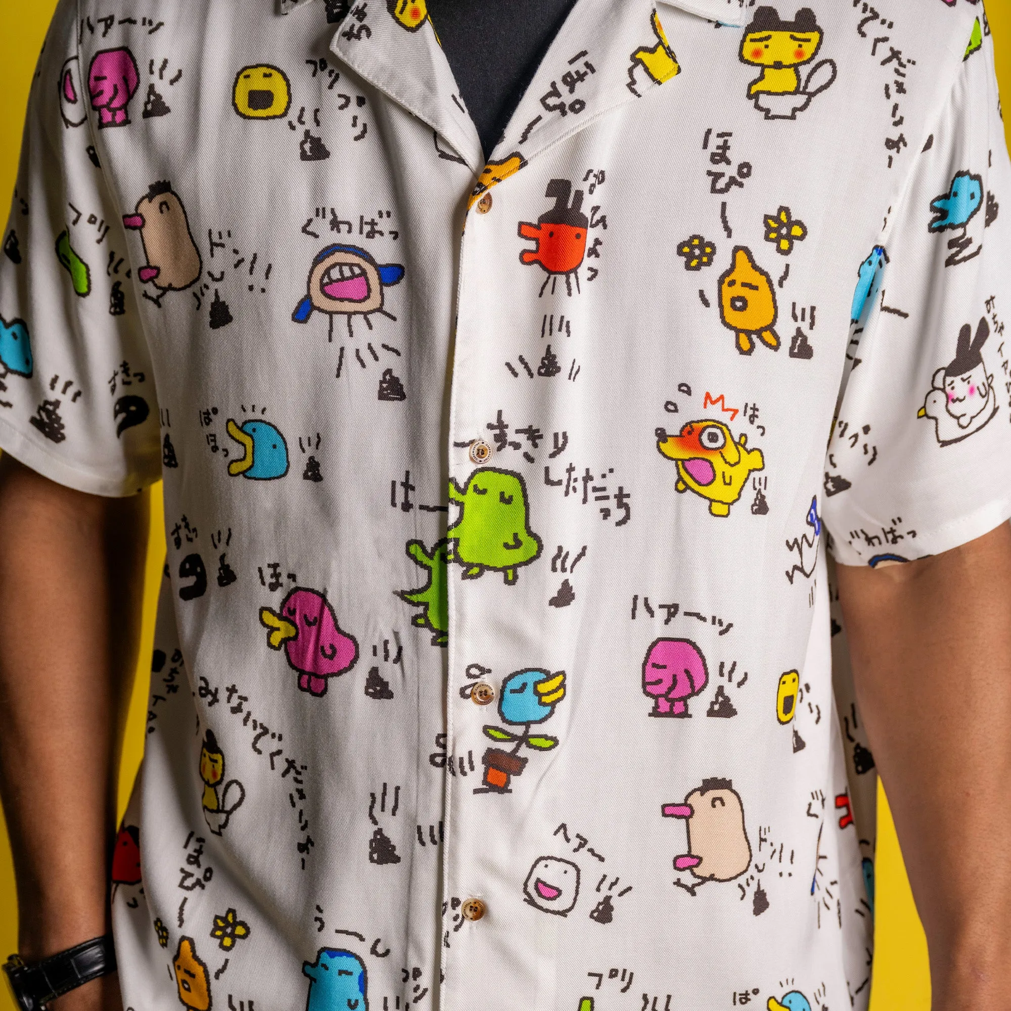 Charming Tamagotchi-Inspired Button-Up Shirt for Nostalgic Fans