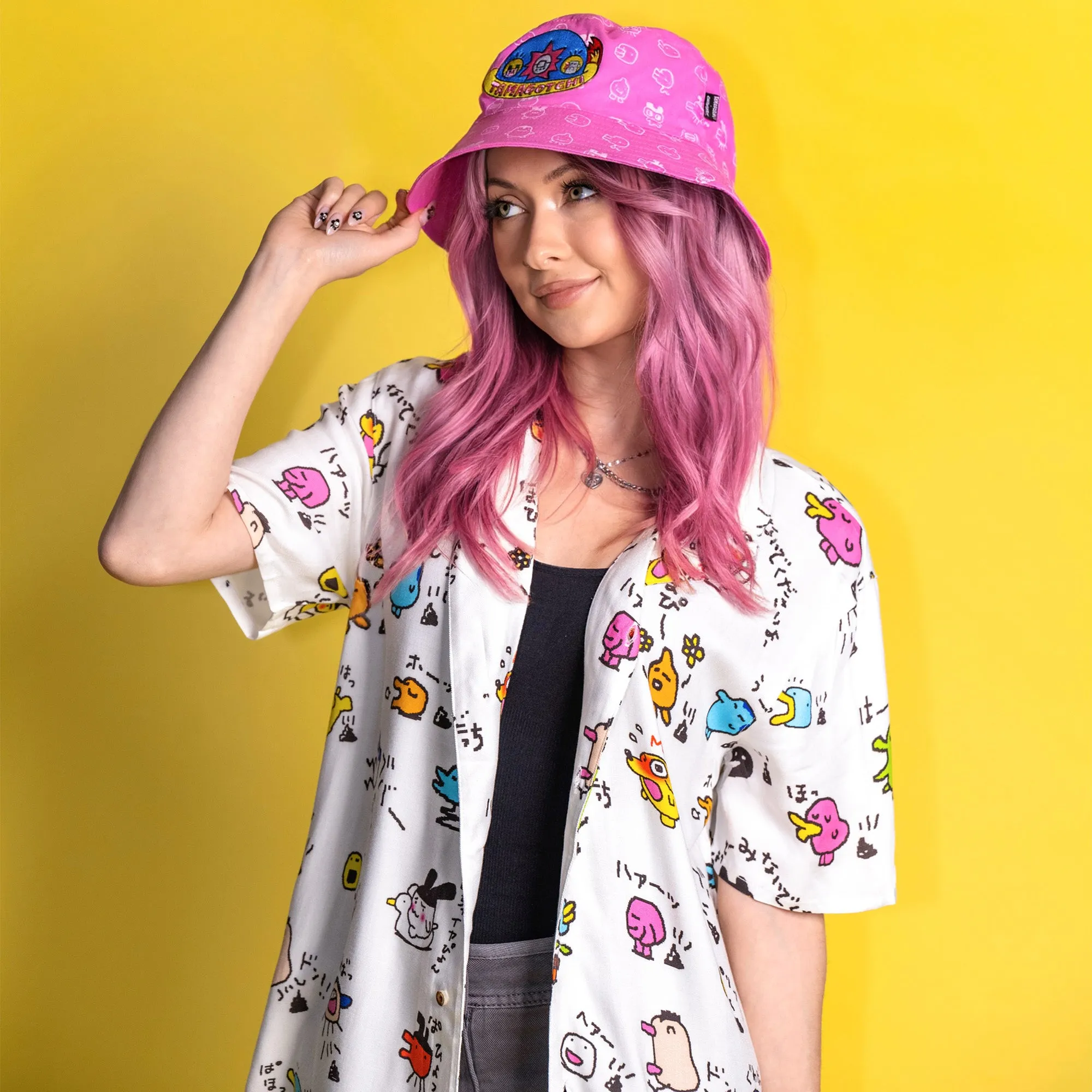 Charming Tamagotchi-Inspired Button-Up Shirt for Nostalgic Fans