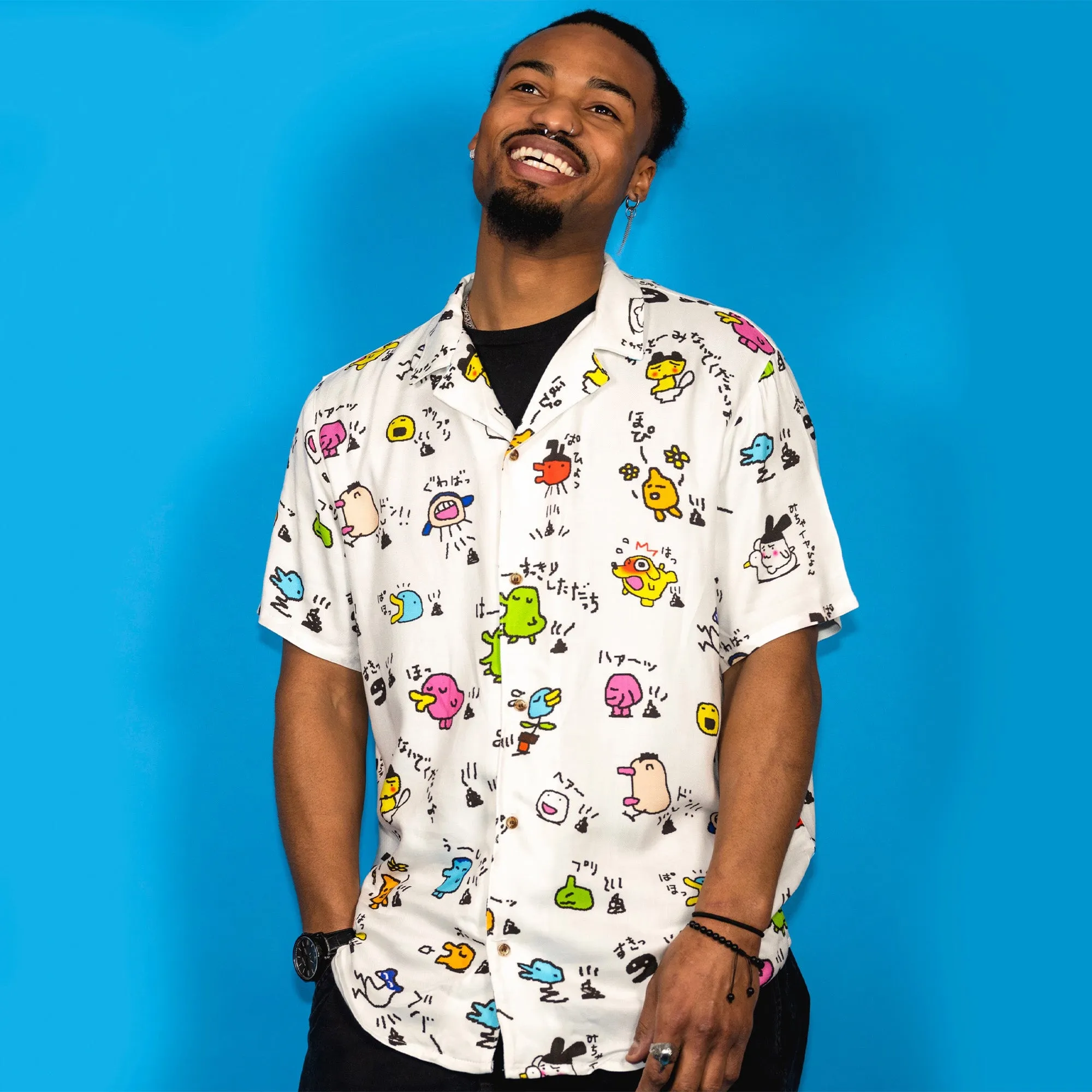 Charming Tamagotchi-Inspired Button-Up Shirt for Nostalgic Fans