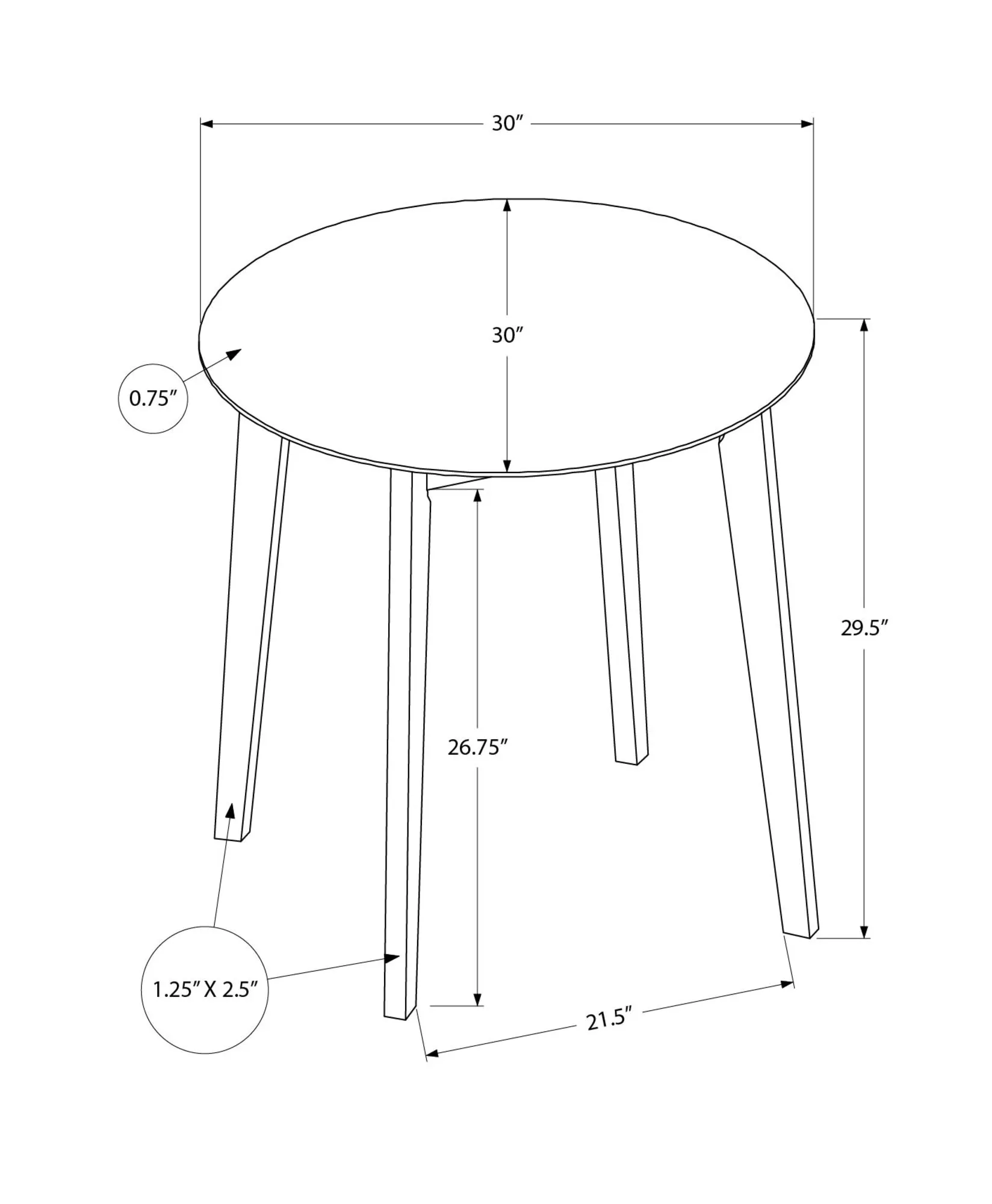 Transitional Oak & Cream Dining Table, 30" Round, Small Size, Wood Legs