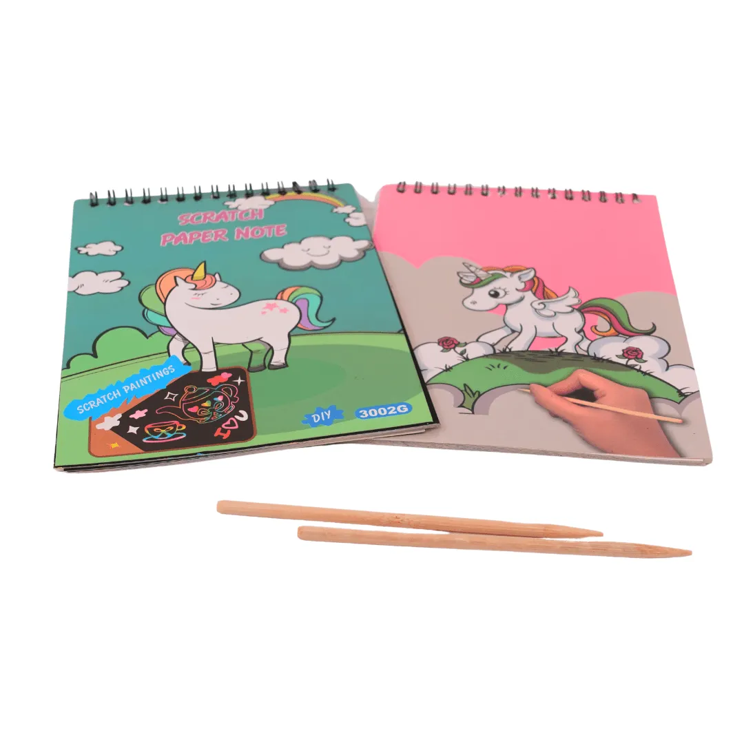 Unicorn Scratch Paper Note Book-with a wooden stylus - Medium