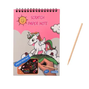 Unicorn Scratch Paper Note Book-with a wooden stylus - Medium