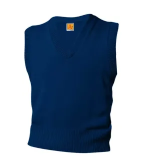 V-Neck Sleeveless Pullover - w/ School Logo - Navy