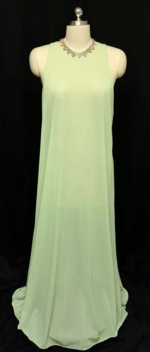 *VINTAGE 1970s DONALD BROOKS PLEATED PEIGNOIR & NIGHTGOWN SET IN LUSCIOUS LIME