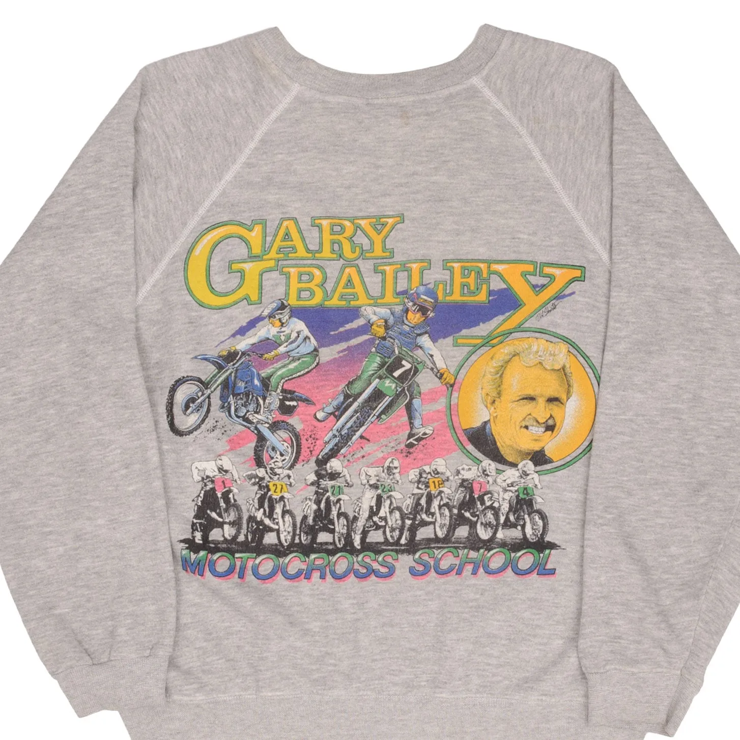 VINTAGE AMA MOTOCROSS GARY THE PROFESSOR BAILEY SCHOOL SWEATSHIRT 1990S LARGE