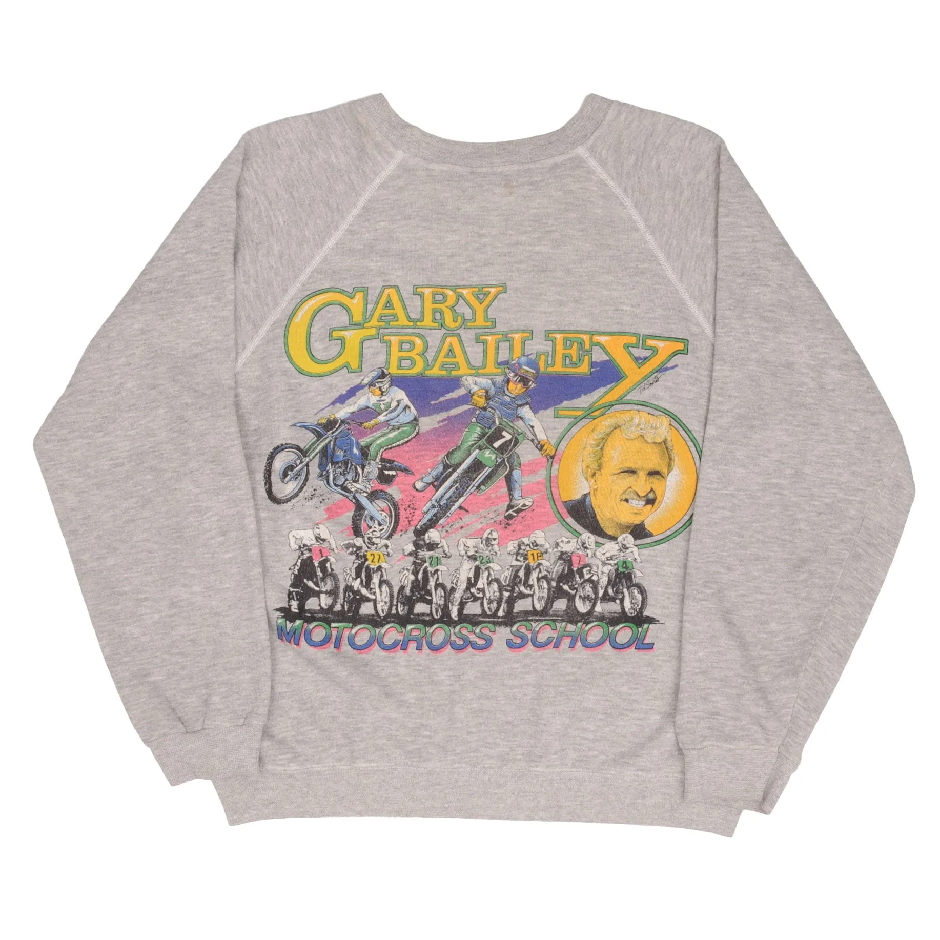 VINTAGE AMA MOTOCROSS GARY THE PROFESSOR BAILEY SCHOOL SWEATSHIRT 1990S LARGE