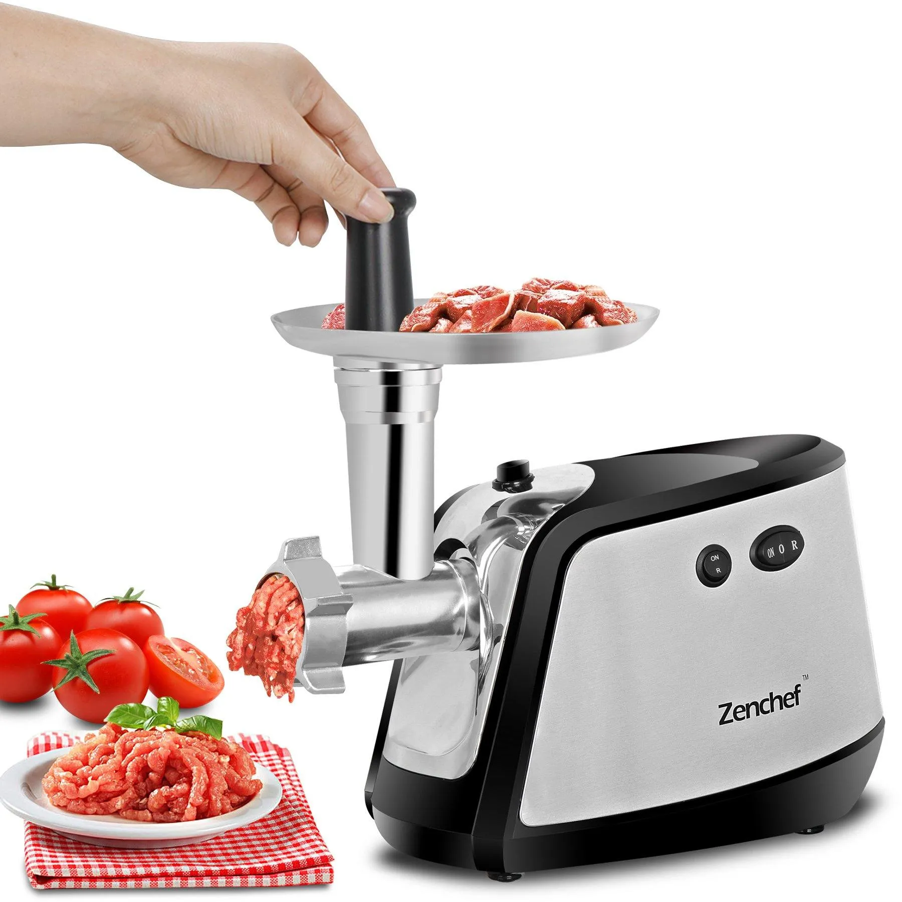 ZENY™ Electric Meat Grinder - Stainless Steel Meat Mincer with 3 Grinding Plates and Sausage Stuffing Tubes for Home & Commercial Use - 1000W Max