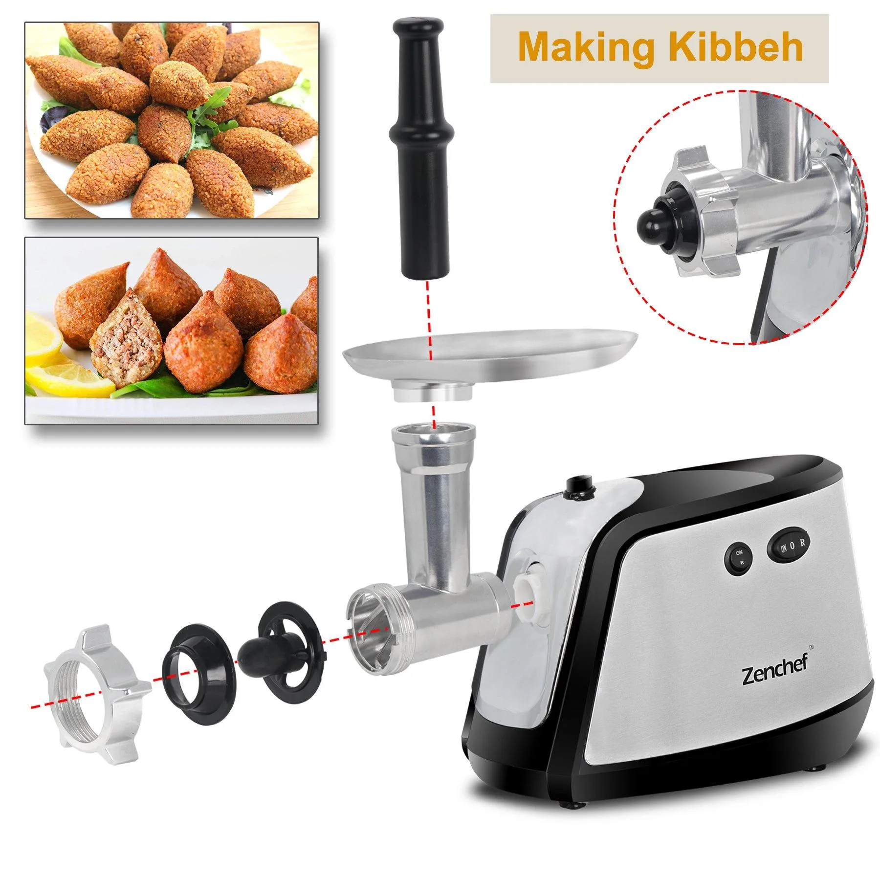 ZENY™ Electric Meat Grinder - Stainless Steel Meat Mincer with 3 Grinding Plates and Sausage Stuffing Tubes for Home & Commercial Use - 1000W Max